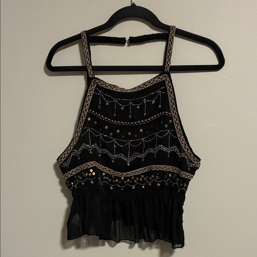 Free People Black Embellished Crop Top